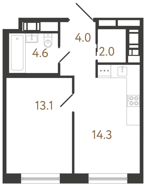 Однокомнатная квартира №330 в ЖК Передвижники 2 - 38 м²  - №2