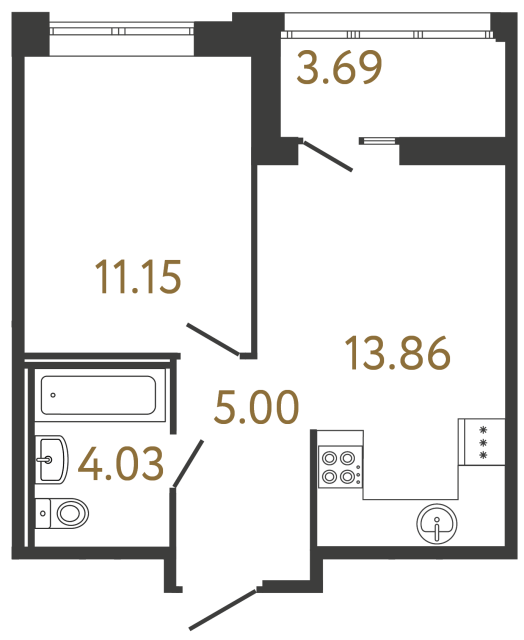 Однокомнатная квартира №799 в ЖК Ultra City 3 - 34.04 м²  - №2