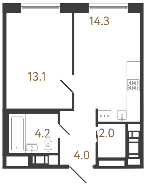 Однокомнатная квартира №85 в ЖК Передвижники 2 - 37.6 м²  - №2