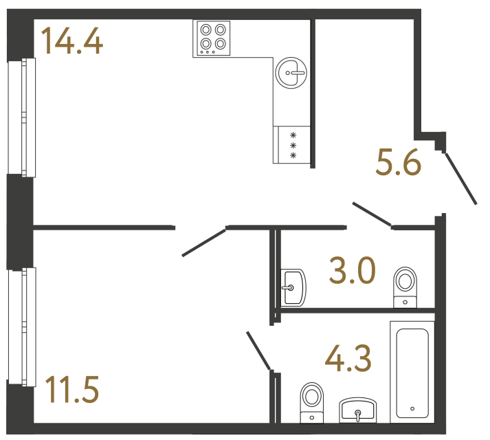Однокомнатная квартира №6 в ЖК Передвижники - 38.8 м²  - №2