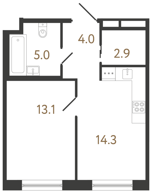Однокомнатная квартира №286 в ЖК Передвижники 2 - 39.3 м²  - №2