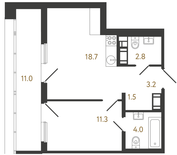 Однокомнатная квартира №384 в ЖК Гений - 41.5 м²  - №2