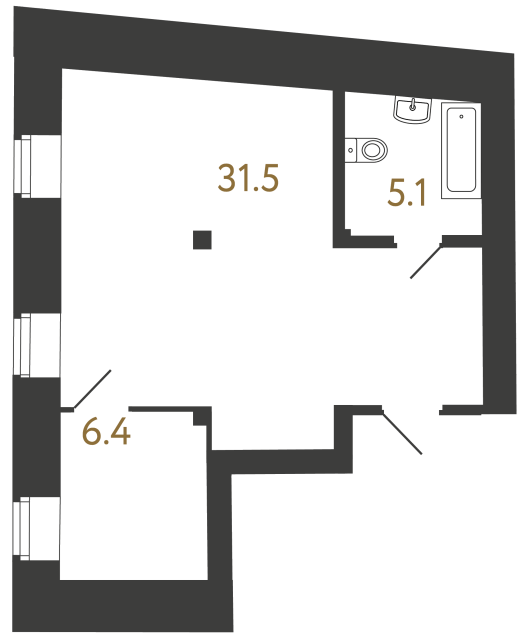Однокомнатный номер №80 в ЖК Типография - 43 м²  - №2