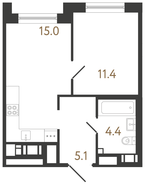 Однокомнатная квартира №399 в ЖК Передвижники 2 - 35.9 м²  - №2