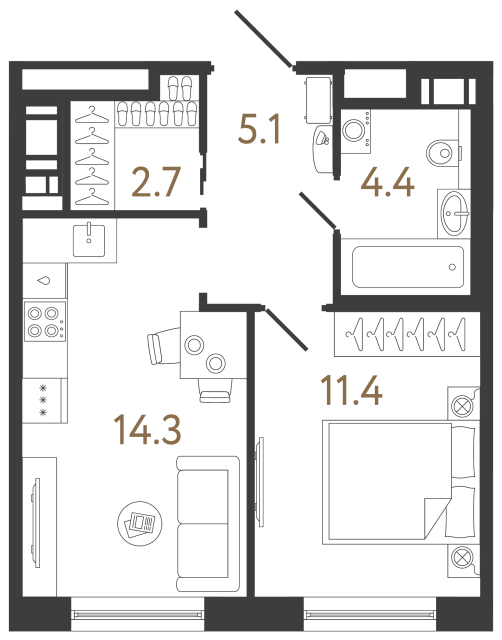 Однокомнатная квартира №218 в ЖК Передвижники 2 - 37.9 м²