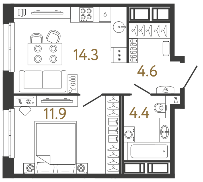 Однокомнатная квартира №13 в ЖК Передвижники - 35.2 м²