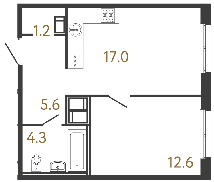 Однокомнатная квартира №111 в ЖК Передвижники - 40.7 м²  - №2