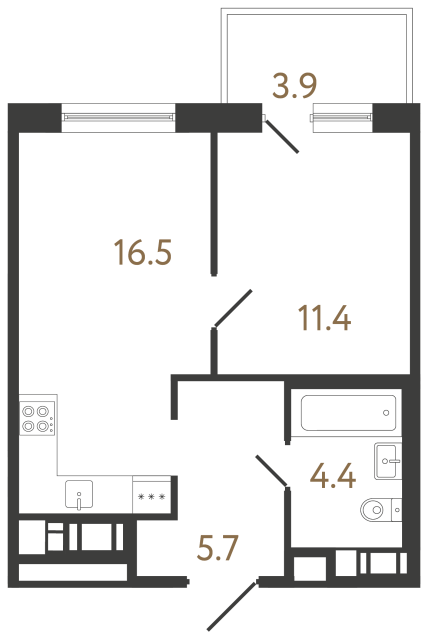 Однокомнатная квартира №112 в ЖК Передвижники 2 - 38 м²  - №2