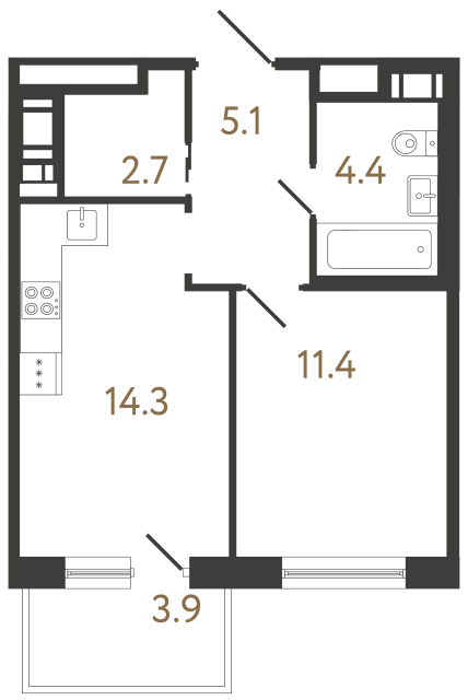 Однокомнатная квартира №257 в ЖК Передвижники 2 - 37.9 м²  - №2