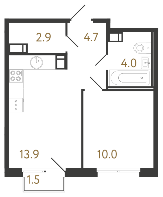 Однокомнатная квартира №961 в ЖК Струны 2 оч. - 35.5 м²  - №2