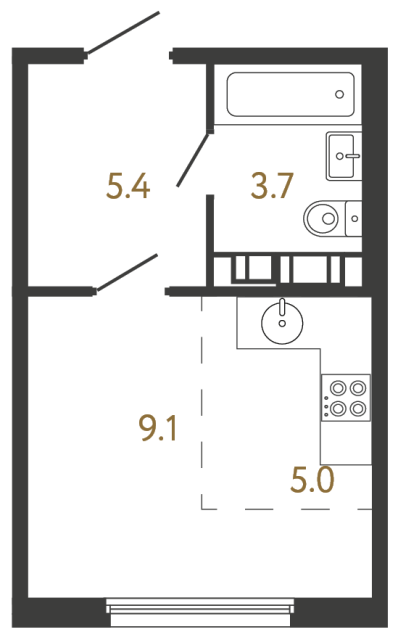 Студия №686 в ЖК Гений - 23.2 м²  - №2