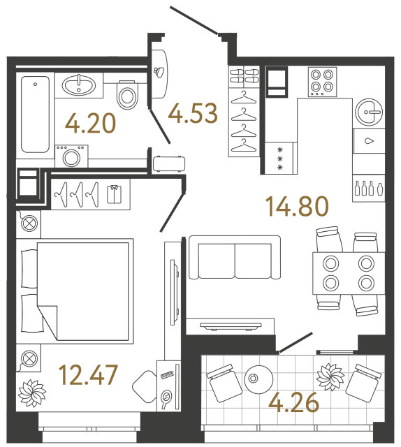 Однокомнатная квартира №199 в ЖК Ultra City 3 - 36 м²