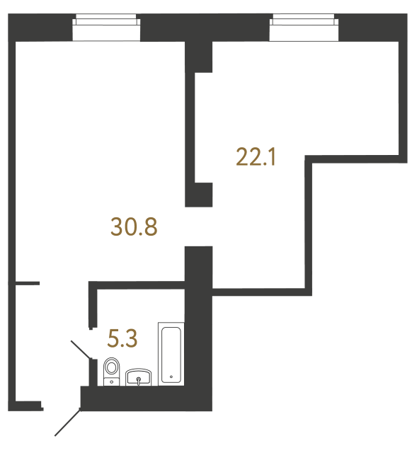 Однокомнатный номер №57 в ЖК Типография - 58.2 м²  - №2