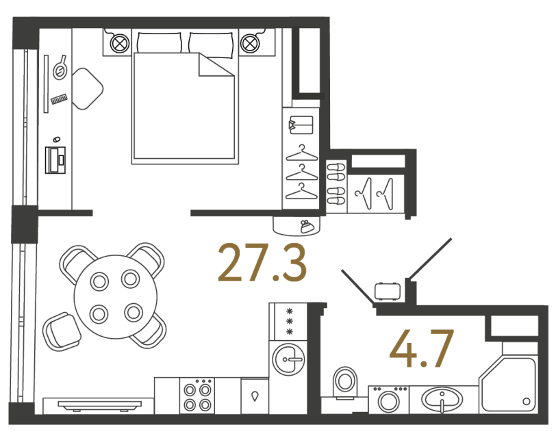 Однокомнатный номер №171 в ЖК Типография - 32 м²