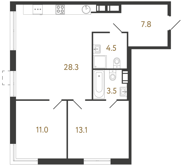 Двухкомнатная квартира №37 в ЖК Струны - 68.2 м²  - №2