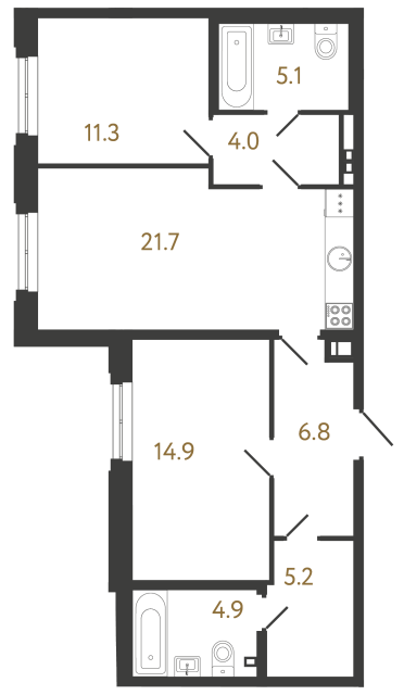 Двухкомнатная квартира №25 в ЖК Коллекционер - 73.9 м²  - №2