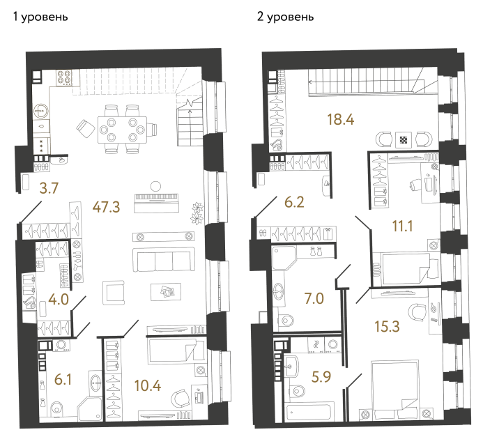 Трёхкомнатные апартаменты №88 в ЖК Светоч - 135.4 м²
