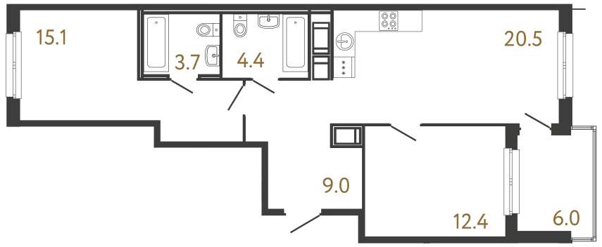 Двухкомнатная квартира №294 в ЖК Передвижники - 65.1 м²  - №2