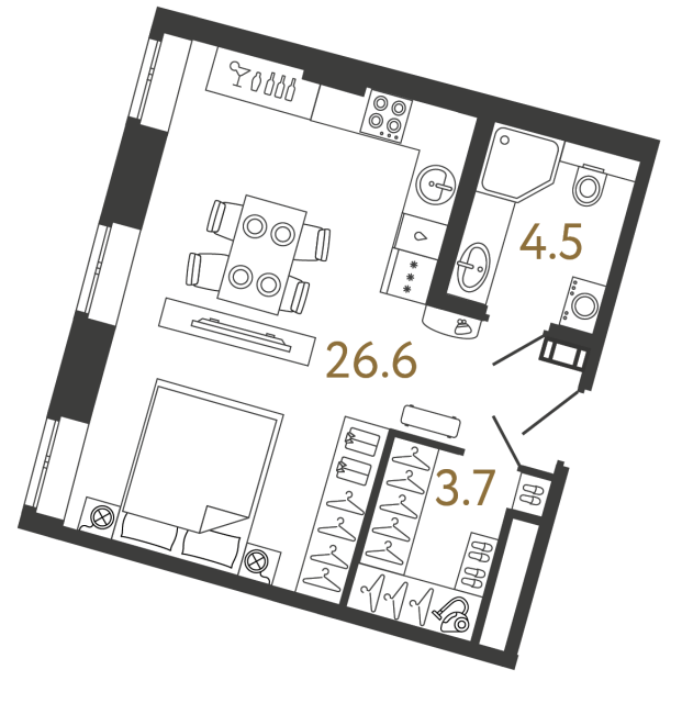 Однокомнатный номер №133 в ЖК Типография - 34.8 м²