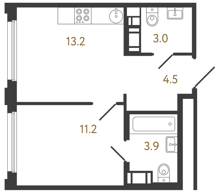Однокомнатная квартира №366 в ЖК Гений - 35.8 м²  - №2