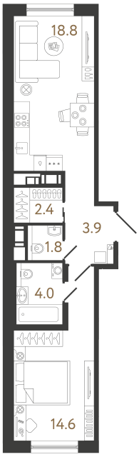 Однокомнатная квартира №353 в ЖК Передвижники 2 - 45.5 м²