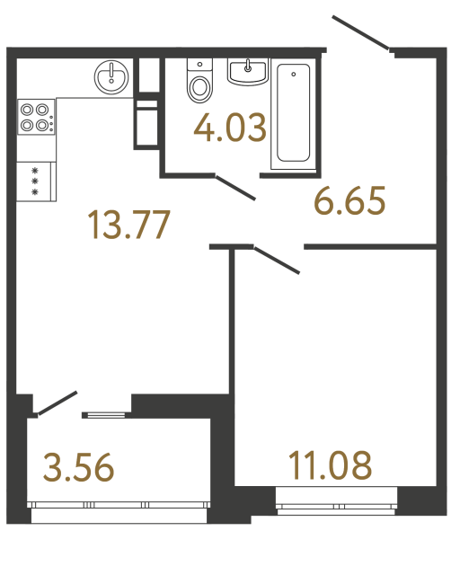Однокомнатная квартира №858 в ЖК Ultra City 3 - 35.53 м²  - №2