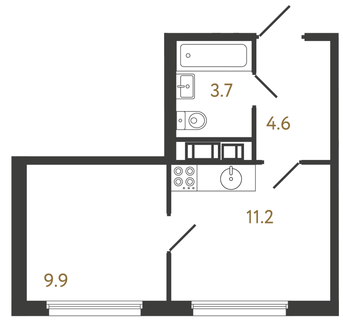 Однокомнатная квартира №515 в ЖК Гений - 29.4 м²  - №2