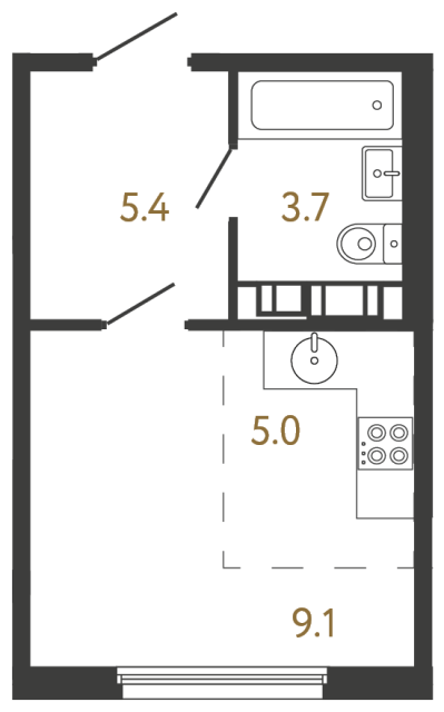 Студия №700 в ЖК Гений - 23.2 м²  - №2