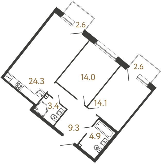 Двухкомнатная квартира №59 в ЖК Цвет Зеленогорска - 70 м²  - №2