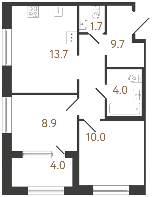 Двухкомнатная квартира №4 в ЖК Передвижники 2 - 48 м²  - №2