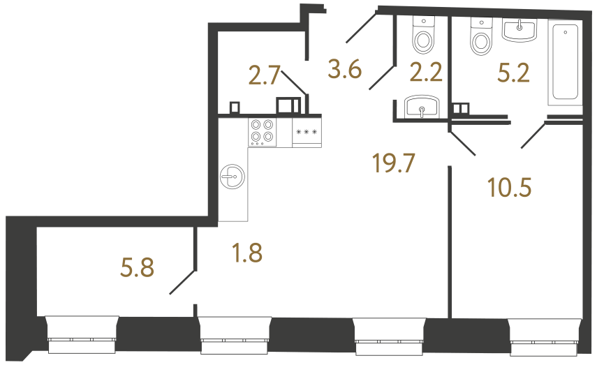 Двухкомнатные апартаменты №71 в ЖК Светоч - 49.7 м²  - №2