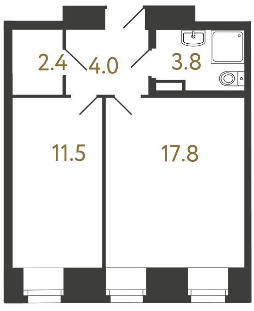 Однокомнатный номер №18 в ЖК Типография - 39.5 м²  - №2