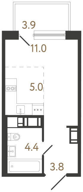Студия №279 в ЖК Передвижники 2 - 24.2 м²  - №2