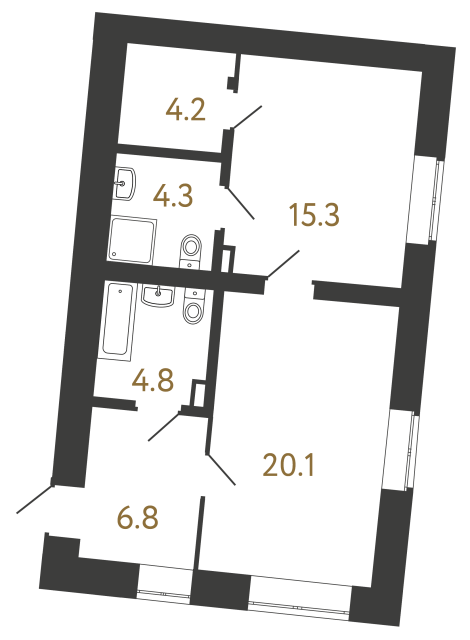 Однокомнатные апартаменты №158 в ЖК Типография - 55.5 м²  - №2