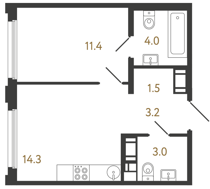 Однокомнатная квартира №218 в ЖК Гений - 37.4 м²  - №2