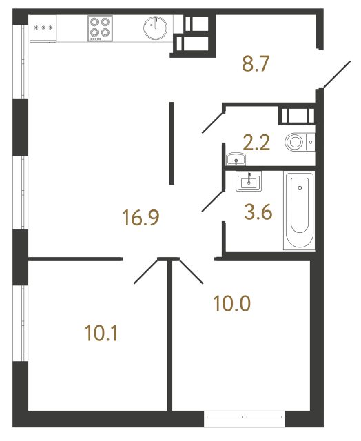 Двухкомнатная квартира №384 в ЖК Струны - 51.5 м²  - №2