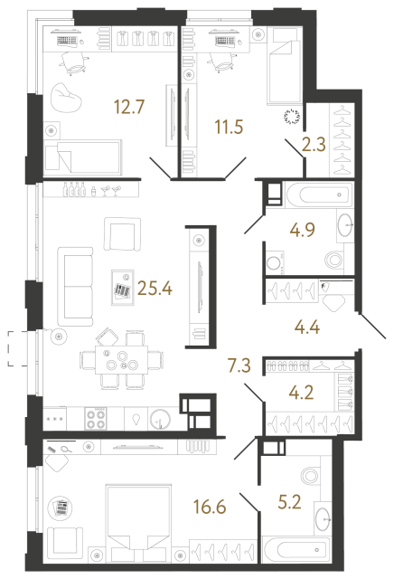 Трёхкомнатная квартира №1059 в ЖК Струны 2 оч. - 94.5 м²
