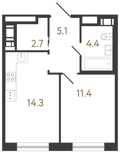Однокомнатная квартира №192 в ЖК Передвижники 2 - 37.9 м²  - №2