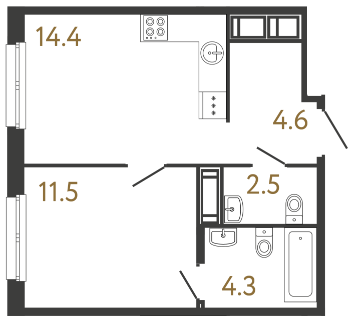 Однокомнатная квартира №95 в ЖК Передвижники - 37.3 м²  - №2