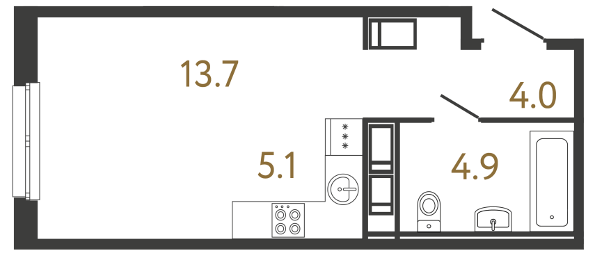 Студия №220 в ЖК Передвижники - 27.7 м²  - №2