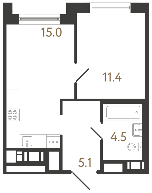 Однокомнатная квартира №388 в ЖК Передвижники 2 - 36 м²  - №2