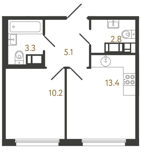 Однокомнатная квартира №1155 в ЖК Гений - 34.8 м²  - №2