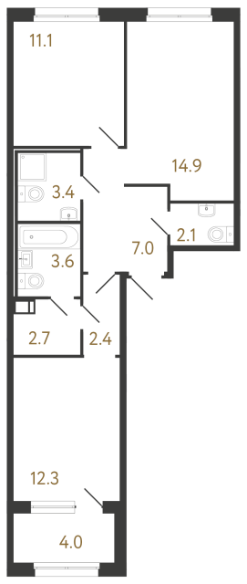 Двухкомнатная квартира №932 в ЖК Струны 2 оч. - 59.5 м²  - №2