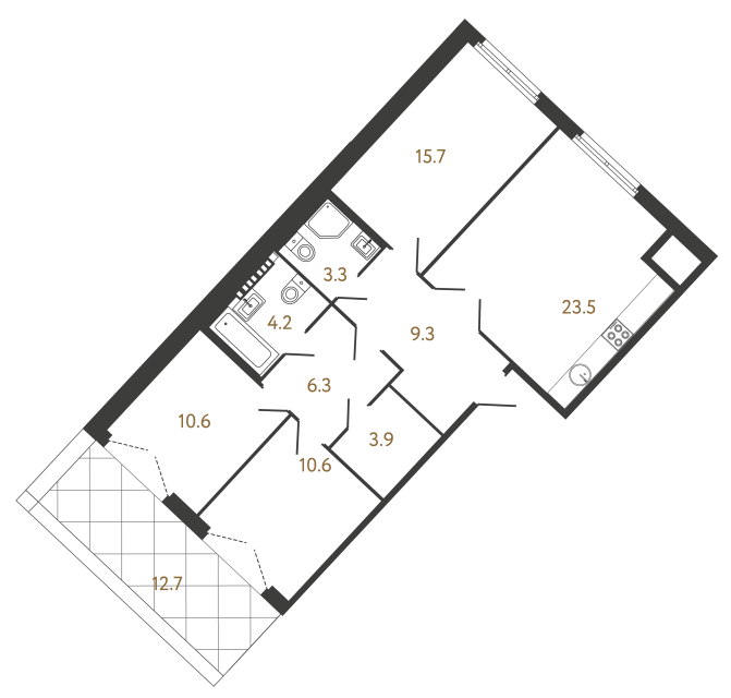 Трёхкомнатная квартира №180 в ЖК Миръ - 87.4 м²  - №2