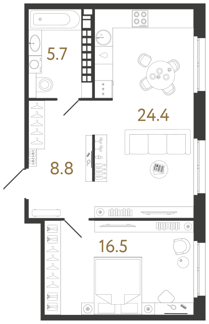 Однокомнатная квартира №55 в ЖК Визионер - 55.4 м²