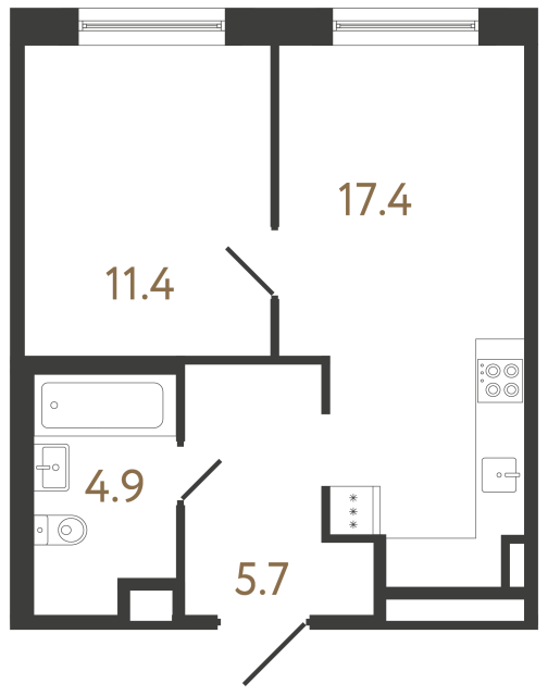 Однокомнатная квартира №9 в ЖК Передвижники 2 - 39.4 м²  - №2