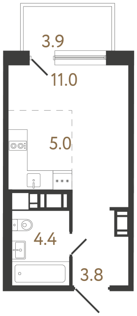 Студия №378 в ЖК Передвижники 2 - 24.2 м²  - №2