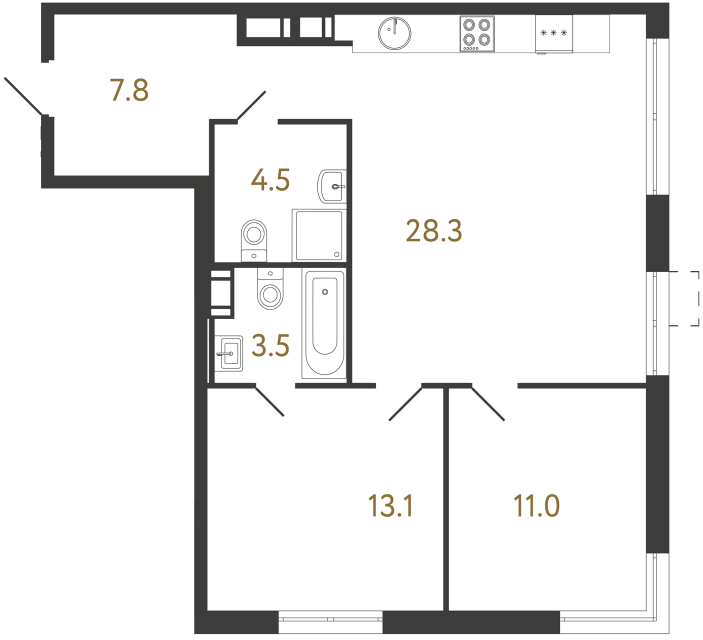 Двухкомнатная квартира №130 в ЖК Струны - 68.2 м²  - №2