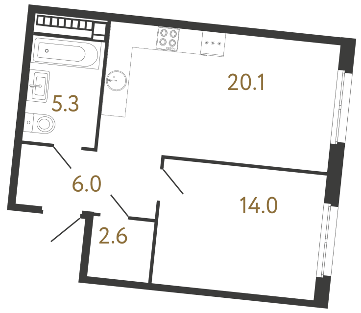 Однокомнатная квартира №191 в ЖК Визионер - 48 м²  - №2