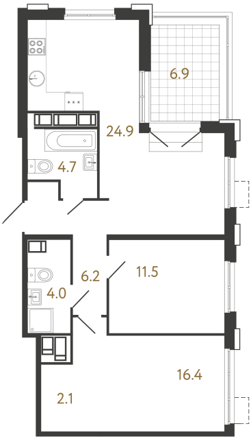Двухкомнатная квартира №705 в ЖК Струны 2 оч. - 69.8 м²  - №2